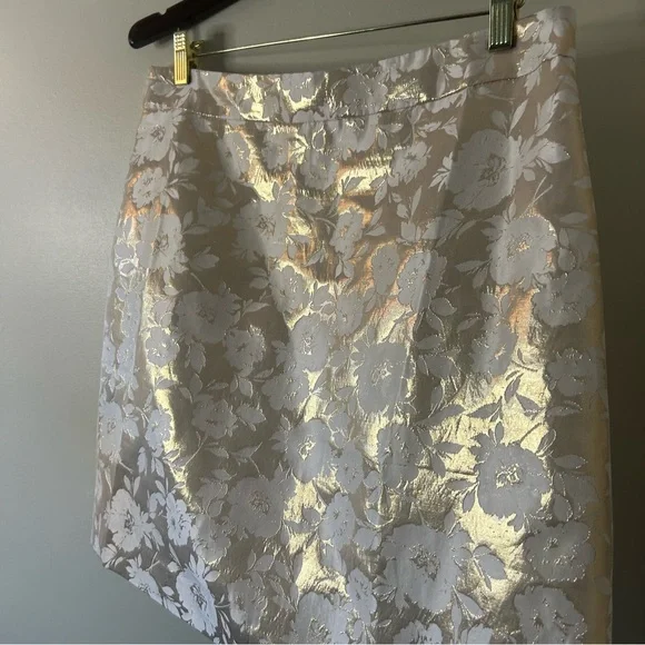 J. Crew beautiful floral metallic gold & cream skirt, women’s sz 12, GUC - Picture 7 of 11